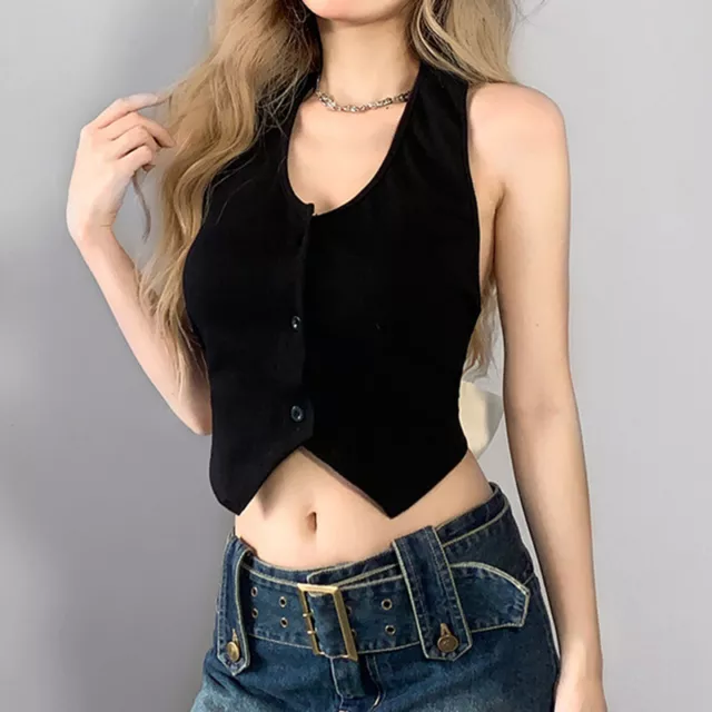Womens Bandage Bow Knot Single Breasted Vest Sexy Backless Mixed Colors Crop Top