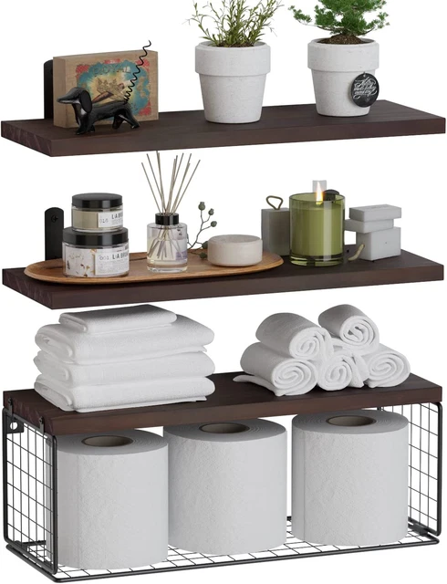 Bathroom Shelves over Toilet, Floating Bathroom Shelves Wall Mounted with Wire B