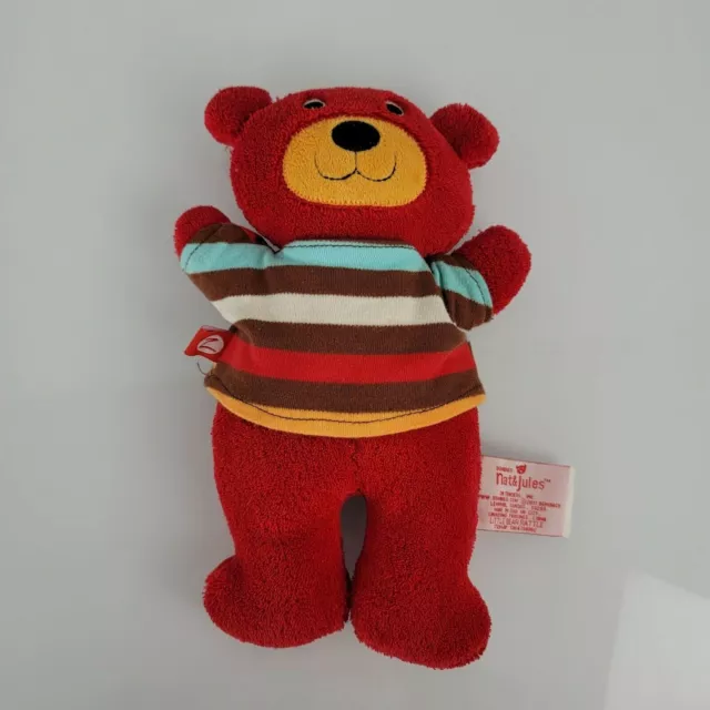 Zutano Red Little Bear Rattle Plush Stuffed 9.5" Nat & Jules Demdaco Stripe top