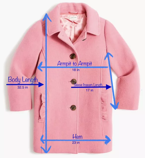 J CREW Crewcuts Girl FLAMINGO Pink Wool Blend Ruffle Pocket Winter Coat Size 14 3