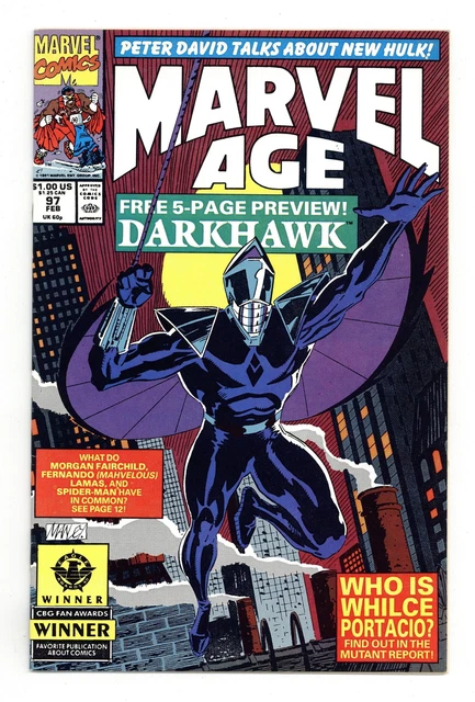 Marvel Age #97 VF- 7.5 1991 1st app. Darkhawk