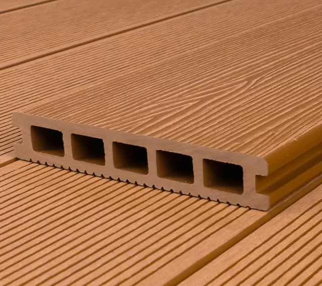 WPC Terrassendielen Hellbraun 3D-geprägte Diele Premium  Holzterrasse Muster