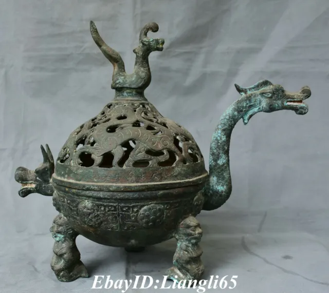 17 "Antike Bronze Ware Dynastie Dragon Beast Zun Weihrauch Brenner Räuchergefäß