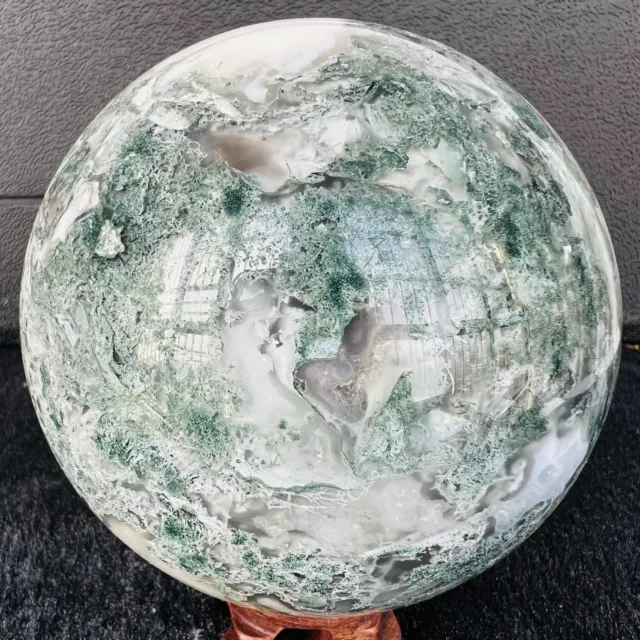 Natural Geode Aquatic Plant Water Grass Moss Agate Crystal Sphere Reiki 2.35LB
