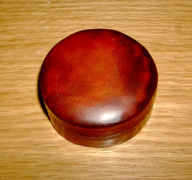 Leather Circular Box-Approx 6.5 Cm Dia-Containing 4 Glass Multicoloured Marbles