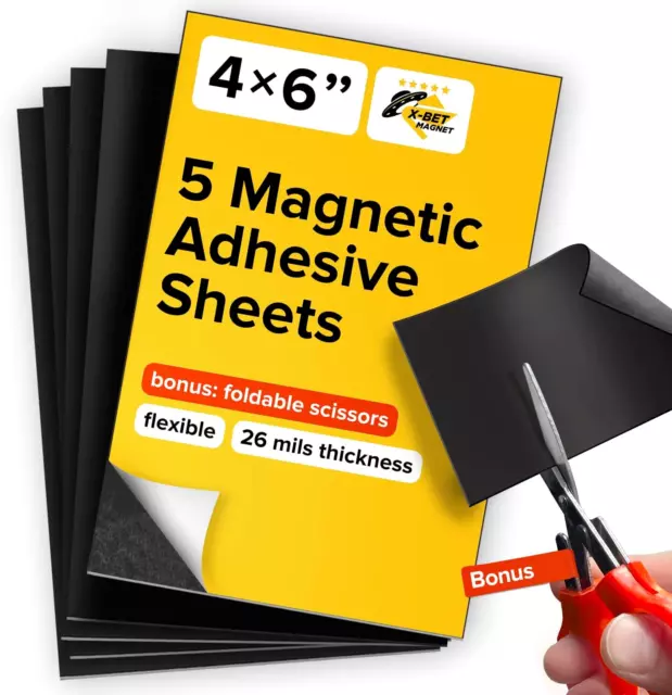 Magnetic Sheets with Adhesive Backing - Each 4" X 6" - Flexible Magnetic Paper w