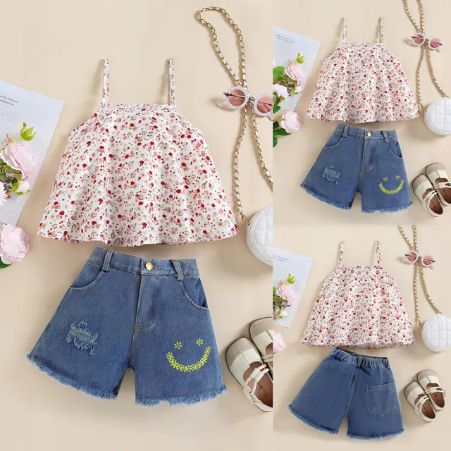 Girls 2 Piece Sleeveless Fashion Outfit/Set Square Neck Summer Floral Tank