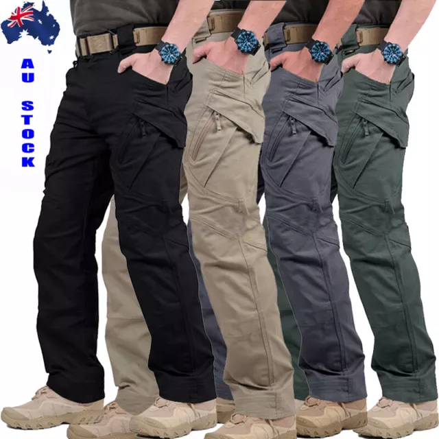 Men Cargo Work Pants Soldier Water Resistant Tactical Trousers Combat Workwear B