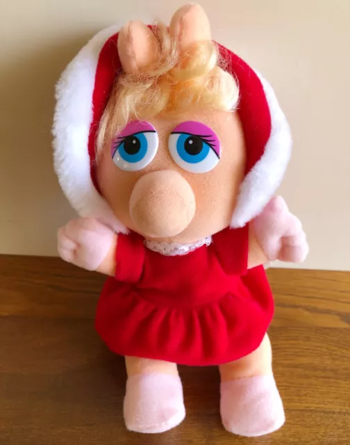 Vintage 1987 Muppet Babies Miss Piggy 10” Christmas Plush Jim Henson Toy Doll
