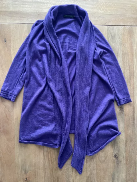 Donna Karan Womens Purple Cashmere Silk Blend Open Front Cardigan Luxury Sweater