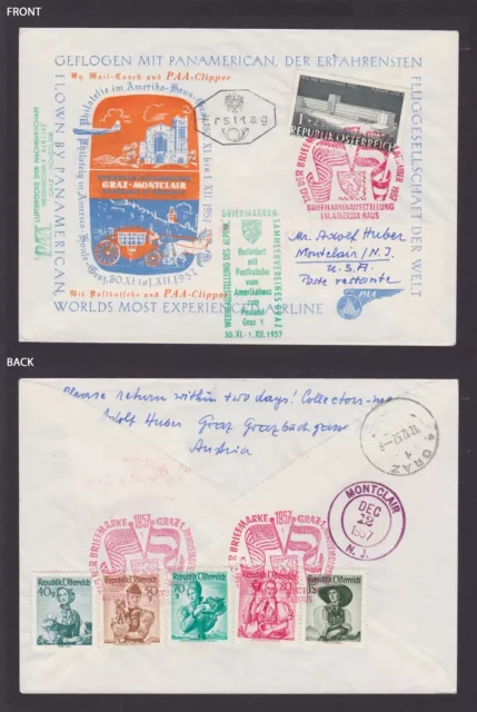 AUSTRIA 1957, Air mail cover Graz - Montclair USA, PAA-Clipper
