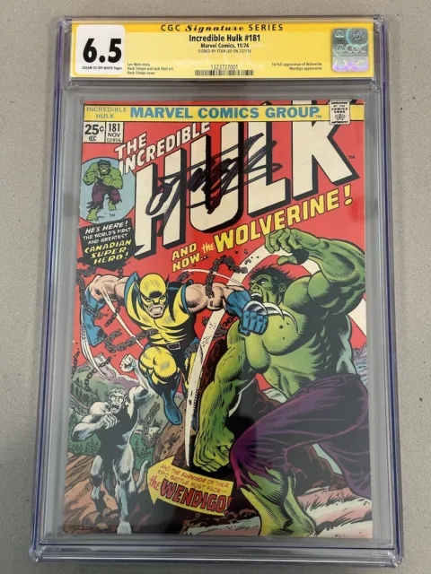 Incredible Hulk #181 - Marvel 1974 CGC 6.5 1st App Wolverine SIGNED BY STAN LEE