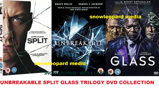 GLASS UNBREAKABLE SPLIT TRILOGY DVD MOVIE COLLECTION PART 1 2 3 FILM New UK R2