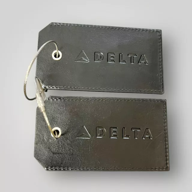 Delta Airlines Official Luggage Tag Black Vegan Leather Baggage Tag Set Of 2 New