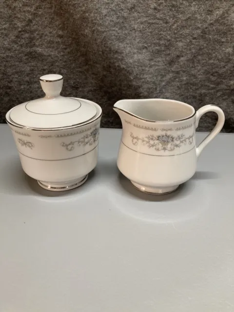 Fine Porcelain China “Diane” Sugar & Creamer Set With Lid Wade White Japan