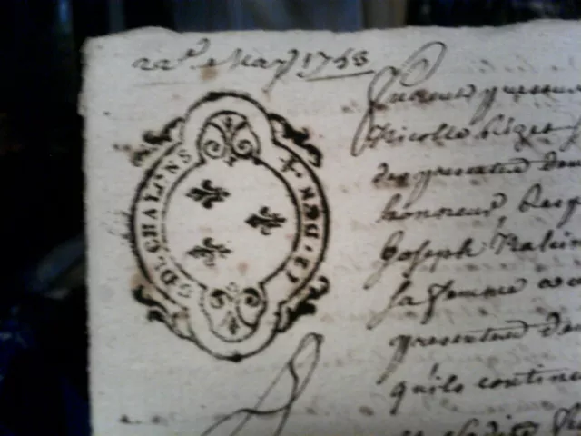 Raro Rey Louis Xv Sello De Flor De Lirio Real Firmado Por Notario Real Manuscrito - 1753 2