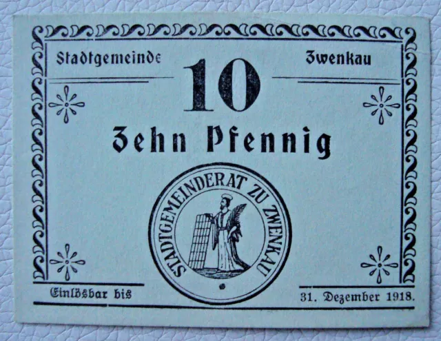 Argent d'urgence Stadtgemeinde Zwenkau bon 10 pfennigs 1918 Allemagne (2073)