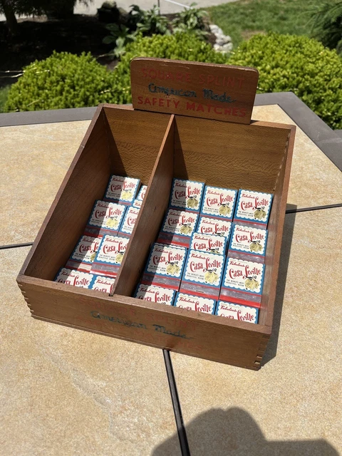 Antique Square Splint American Made Safety Matches Store Display w/32 Matchbooks