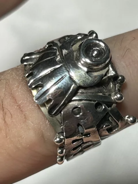 Vintage Taxco 925 Sterling Silver Bug Adjustable Compartment Ring 5.6g