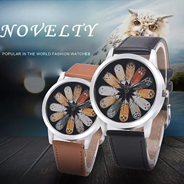 Womens Fashion Watches Owl Dial Leather Casual Analog Quartz Vogue Wrist Watches 2