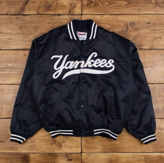 Vintage Majestic Varsity Jacket Large 90s Bomber MLB New York Yankees Blue Snap