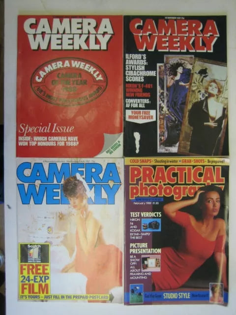 4 Vintage issues of Camera Weekly Practical Photography Magazine 1980s retro fun