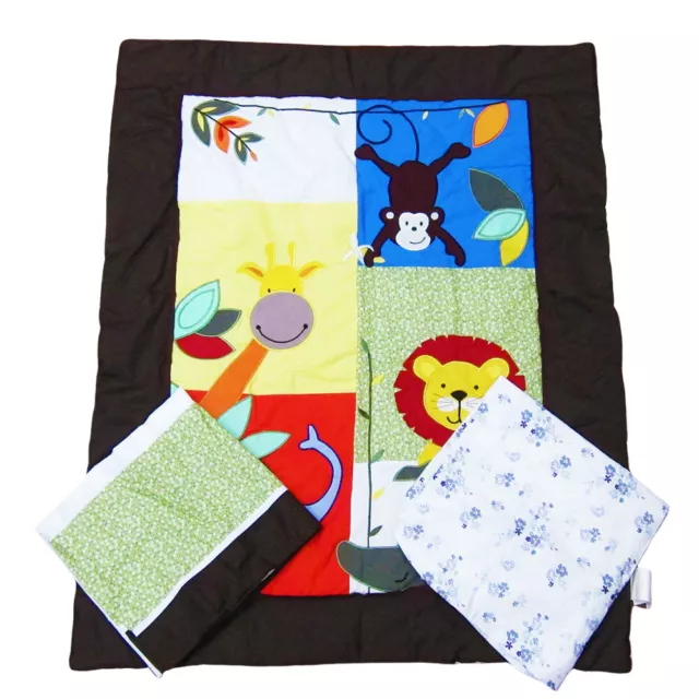 Animal Safari 3 Pcs Baby Boy Appliqued and Embroidered Cot Quilt Comforter Set