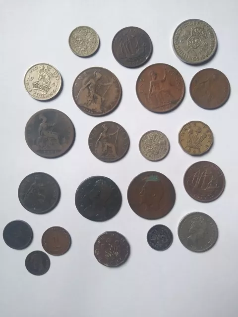 Old Coins 21x Mostly British Job Lot Half Penny Two Shillings George VI