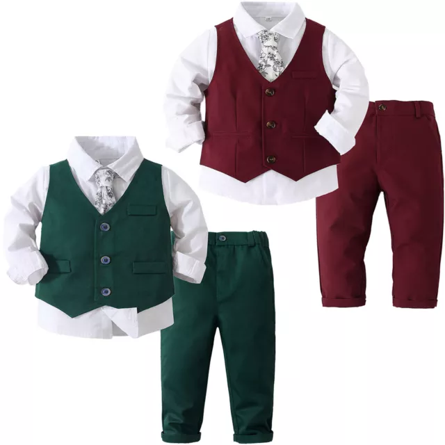 Baby Boys 3Pcs Formal Suit Set Shirt Vest Pants Bow Tie Tuxedo Gentleman Outfit