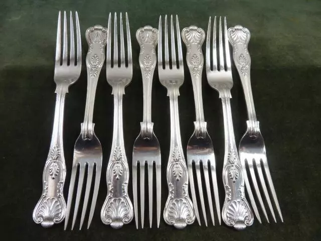 8  Antique Elkington & Co Dinner Table Forks kings pattern silver plated C.1901