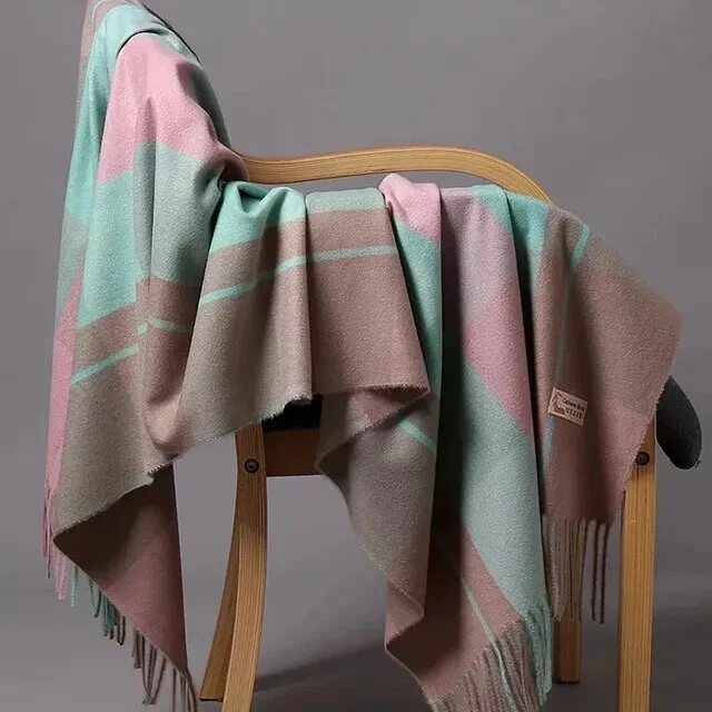 Écharpe Châle Plaid 100% Cachemire, Motif écossais Rouge Brique/beige/orange, Unisexe