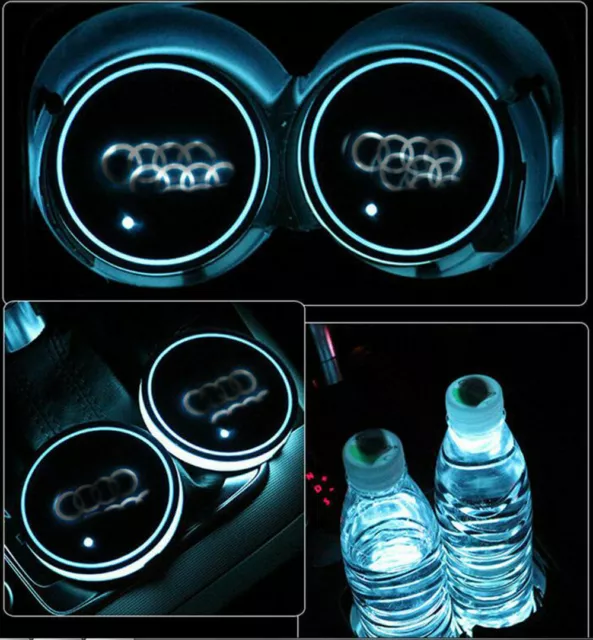 2pcs Colorful Led Car Cup Holder Bottom Pad Mat Auto Atmosphere Fit For Audi