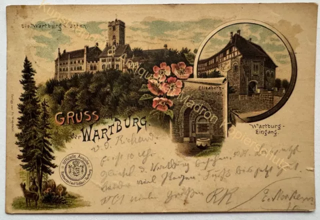 Ak Litho Gruss von der Wartburg Eisenach 1900