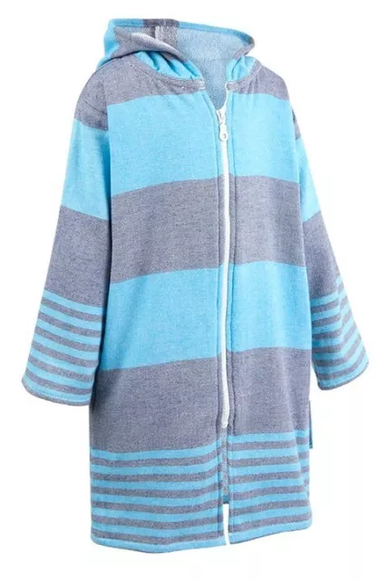 Back Beach Co: Kids Turquoise & Navy Striped Knit Terry Towel Hoodie Size 3-5YRS