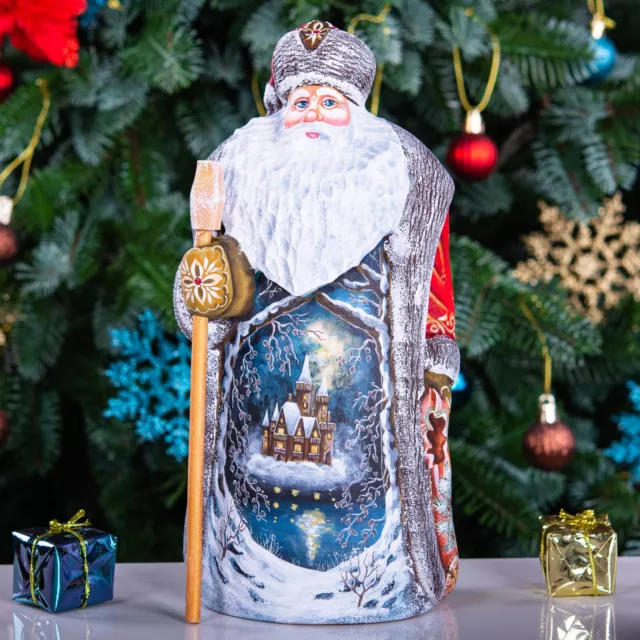 Wooden Hand Carved Santa Claus Figurine , Christmas Holiday Gift Home Decoration