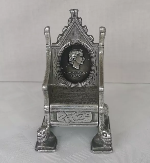 Queen Elizabeth II 1953 Coronation Chair Pewter Sixpence Money Box - Rare