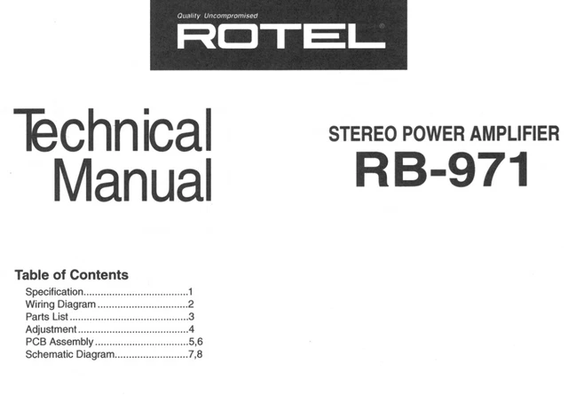 Rotel Rb 971 ROTEL RB-971, RB-5000 Schematic Diagram Service Manual Schaltplan EUR ...