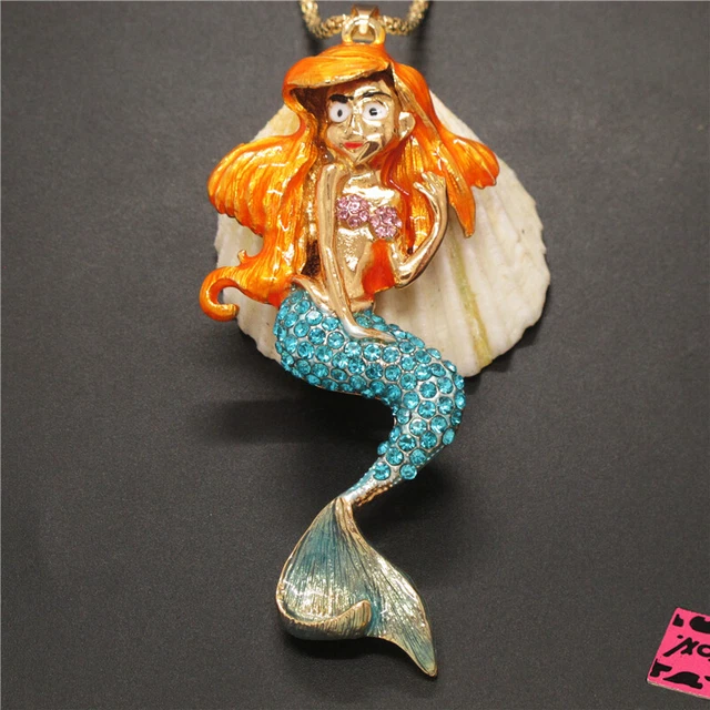 Hot Blue Crystal Enamel Fairy Mermaid Fashion Women Pendant Chain Necklace Gift