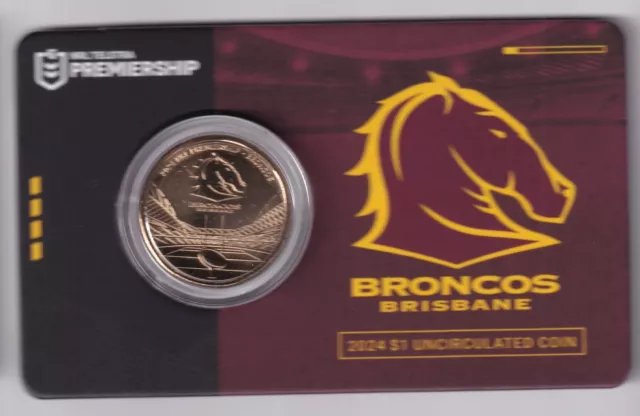 Australian: 2024 $1 Nrl Rugby Brisbane Broncos Unc Coin On Card - Scarce