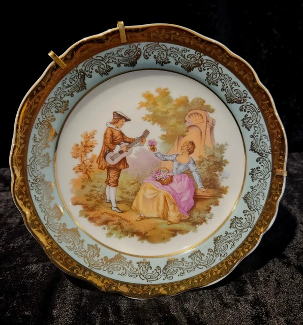 Limoges Stunning Antique Small Display Plate with GOLD GILT CLASSICAL LOVER'S