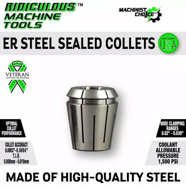 7/16" ER20 STEEL SEALED Spring Collets INCH (0.0003" T.I.R.)