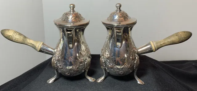 Side Handle Coffee Pots English Sheffield Queen Anne Style Silver Plate Set Of 2