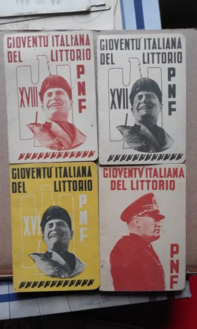 Fascismo 4 Tessere della Gioventu' Italiana del Littorio, BALILLA E FIGLIO LUPA