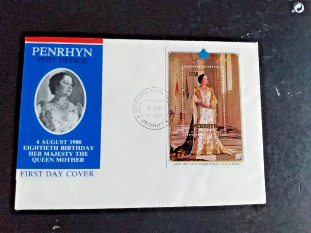 Queen Mother 80Th Birthday 1980  #118 Souvenir Sheet Fdc Scarce Penrhyn