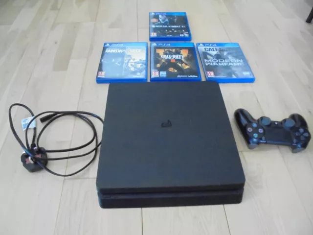 Sony PlayStation 4 Slim (PS4 Slim) 500GB - Black Console with Controller, Wires