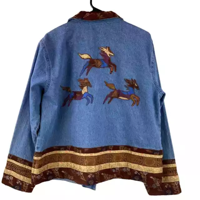 VINTAGE COLDWATER CREEK Denim Chore Coat Size L Tapestry Horses Art to ...
