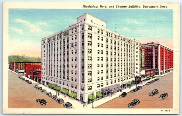 Postcard - Mississippi Hotel and Theatre Building, Davenport, Iowa