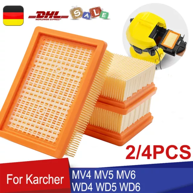 2/4X Flachfaltenfilter für Kärcher WD4 WD5 WD6 / MV4 MV5 MV6 P KNT4 KWD5 Premium