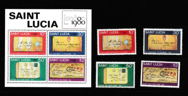 St.Lucia:1980:London 1980 International Stamp Exhibition.Set & M/S.MNH
