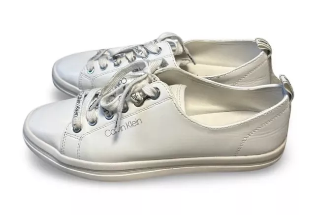 Calvin Klein Women's Sz 9 Maraselle White Sneakers Lace Up Shoes Casual